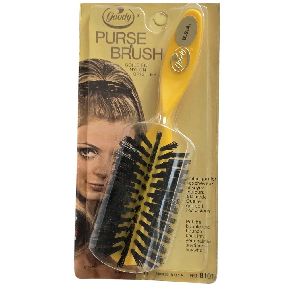 🆕️ Vintage Goody‎ Purse Brush Yellow Nylon Bristles Hair Brush New on Card